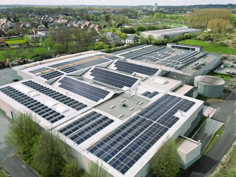 Overview of the Bekina Buildings with the sunpanels